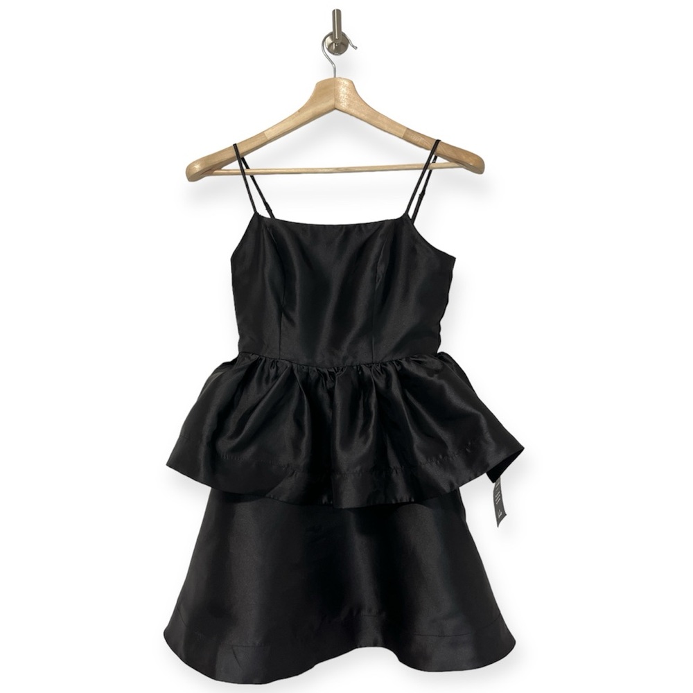 Lulu’s Bubbly Charm Black Taffeta Tiered Ruffled Mini Dress Size XS Extra Small
